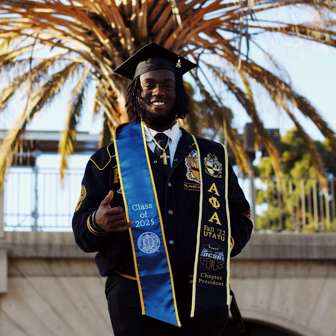 Ajani Washington 2025 UCSB graduate in regalia