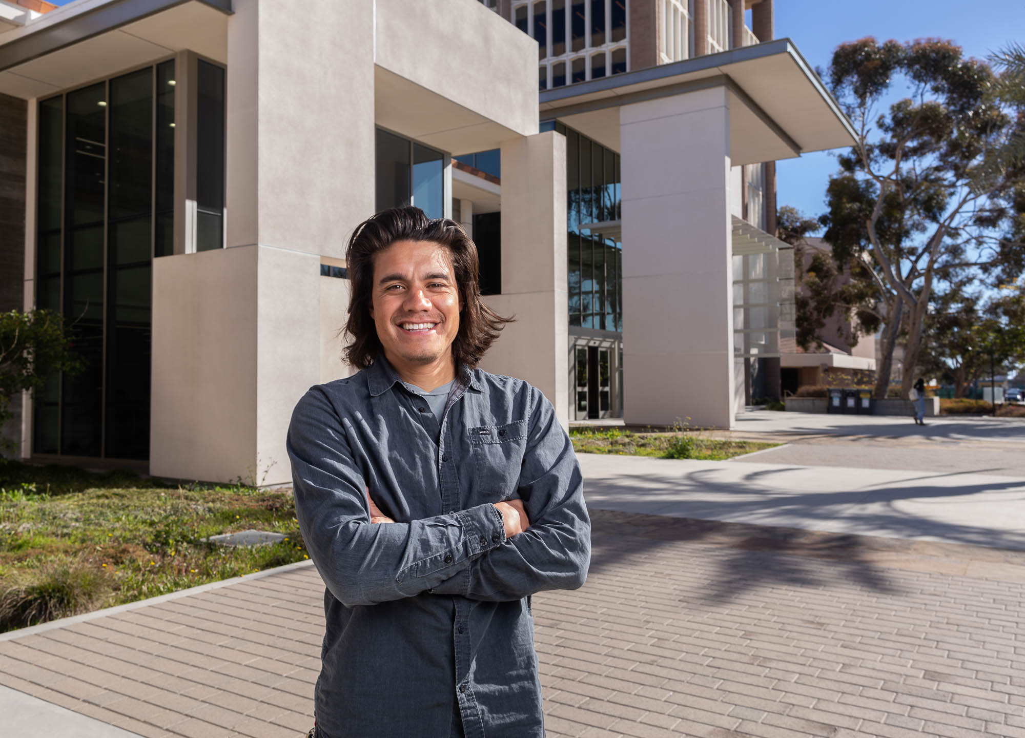 Picture of Marcos Aguilar Standing in Front of the UC Santa Barbara Library