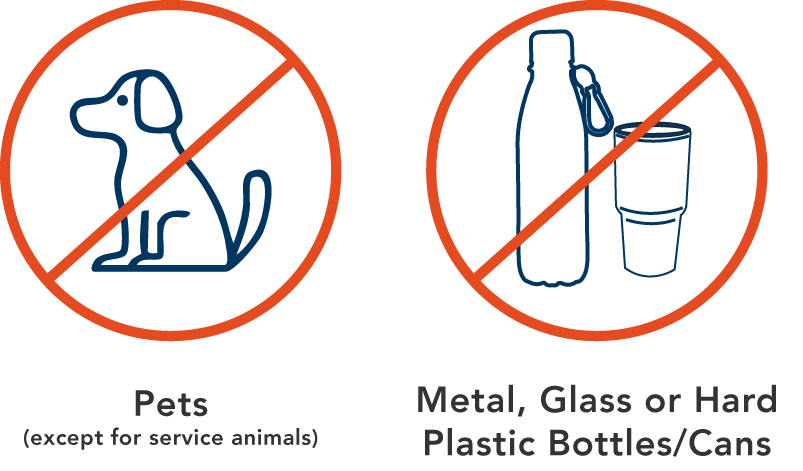 An illustration of prohibited items featuring pets and bottles