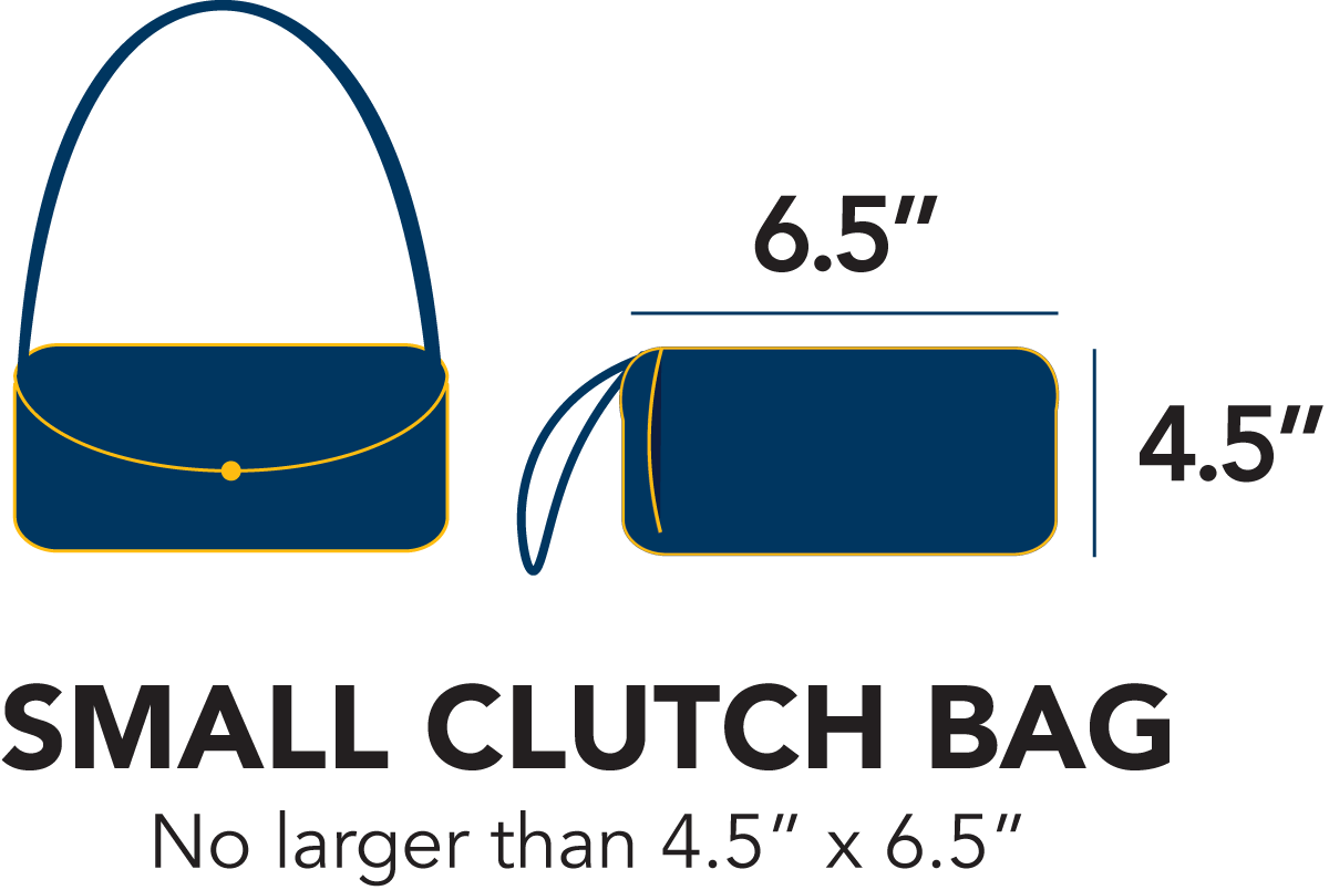 illustration of a small clutch bag with dimensions shown