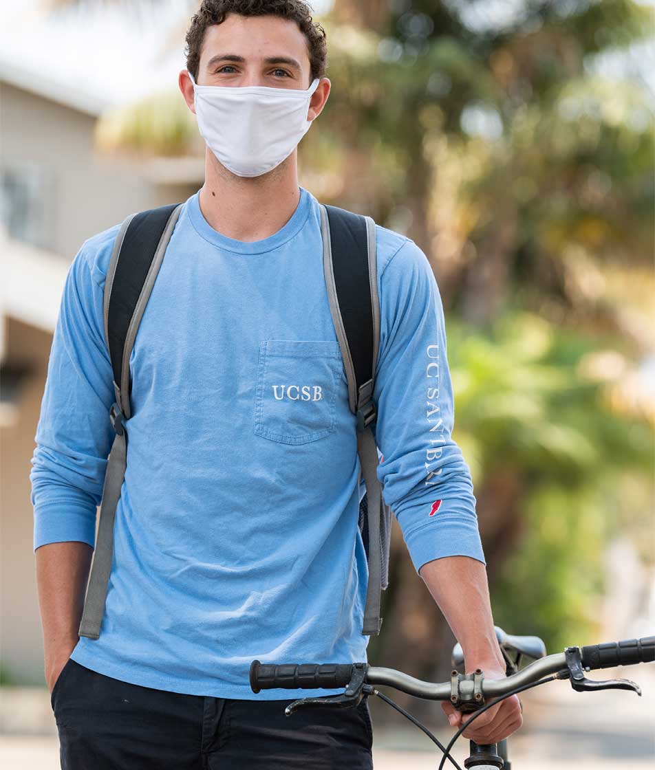 UCSB student with face covering
