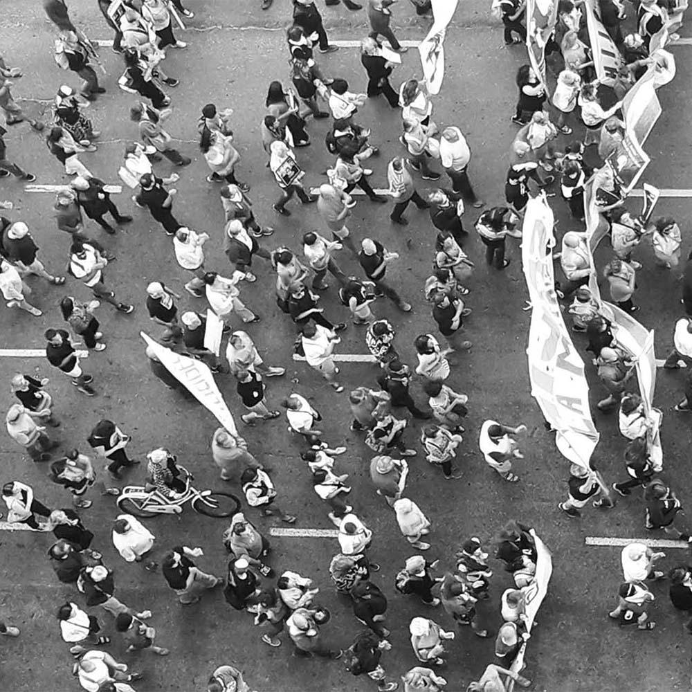 Aerial view of a march